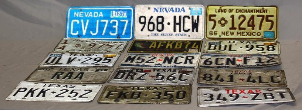 Group of 15 Texas, New Mexico, Nevada License Plates (1 of 5)