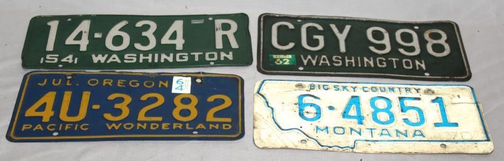 Group of 4 1950's-1970's Oregon, Washington, Montana State Outline License Plates (1 of 4)