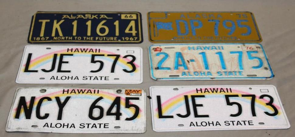 Group of 6 Hawaii & Alaska License Plates (1 of 4)