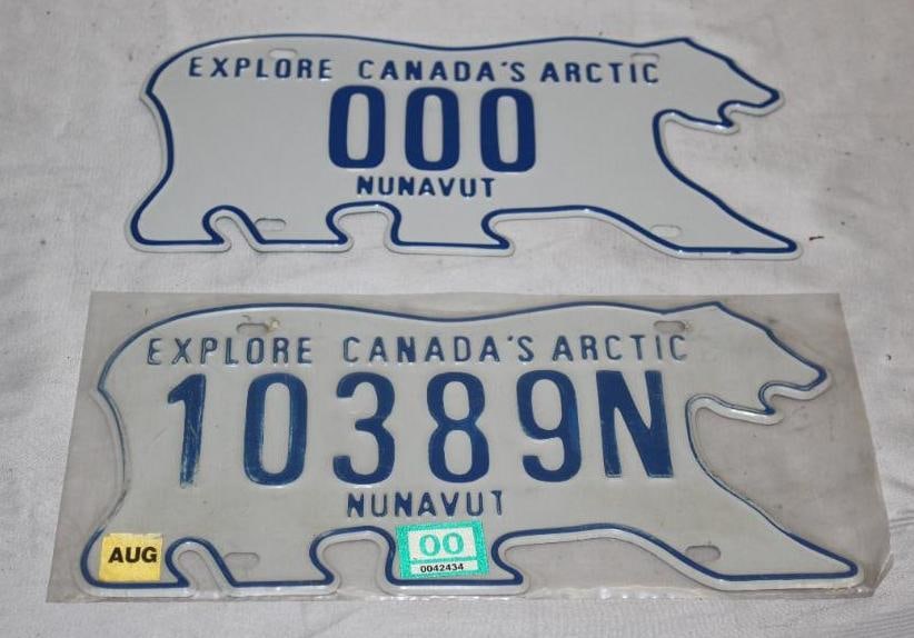 Group of 2 Canada License Plates Polar Bear Die-Cut Nunavut: 12" x 6", 1 is a sample
