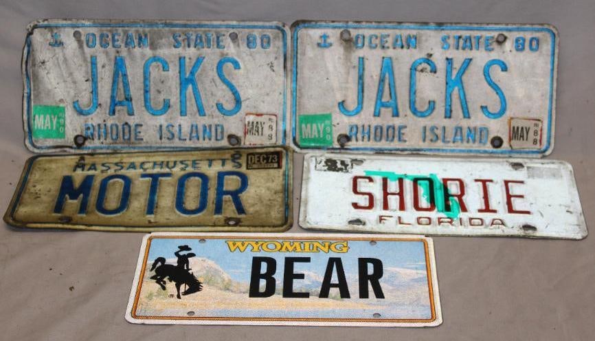 Group of 5 Florida, Rhode Island, Wyoming, Massachusetts License Plates Vanity (1 of 5)