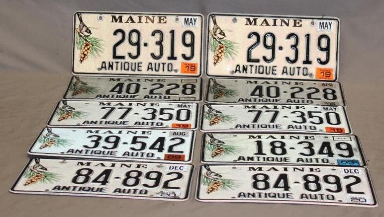 Group of 10 Maine ME Antique Auto License Plates Chickadee: 12" x 6"
