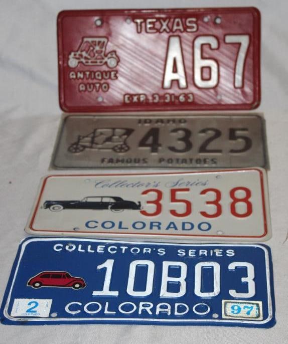 Group of 4 Colorado, Idaho, Texas Antique Automobile License Plates (1 of 4)