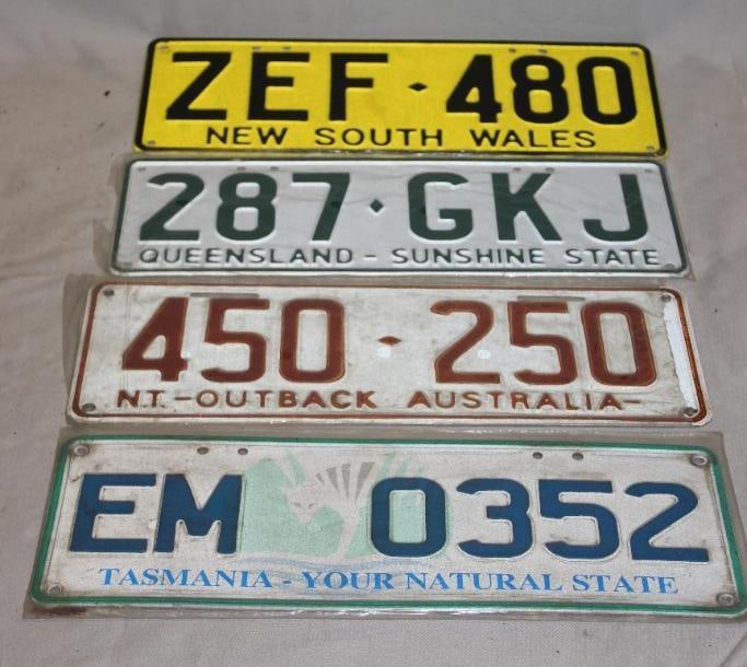 Group of 4 Different Australian License Plates: 14.5" x 5"