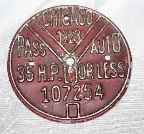 1923 Chicago Illinois 35 Horsepower License Plate Tag (1 of 2)