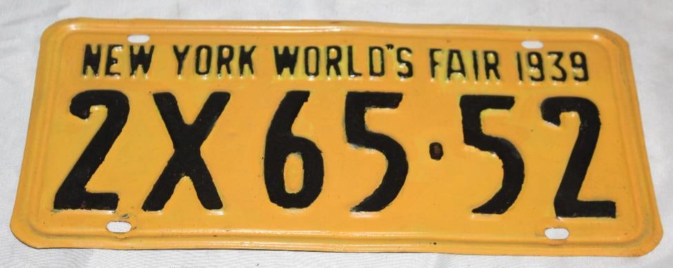 1939 New York NY World's Fair License Plate: 13.5" x 6.25", repainted