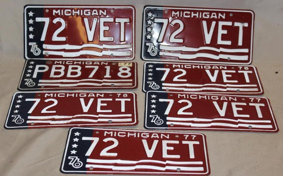 Group of 7 1976 Michigan Bicentennial License Plates 72 VET Souvenir (1 of 5)