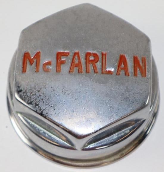 McFarlan Automobile Threaded Hubcap: 3.25" diameter