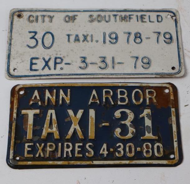 Group of 2 Ann Arbor and South Field MI Michigan Taxi License Plates: 8" x 4" Is Largest