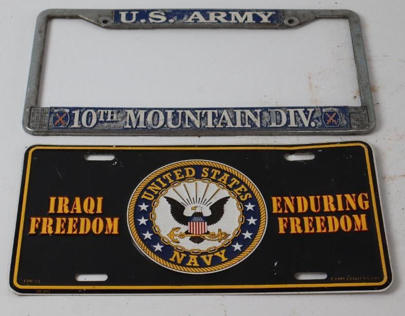 Group of 2 US Military Army Navy License Plate Booster and Frame (1 of 2)