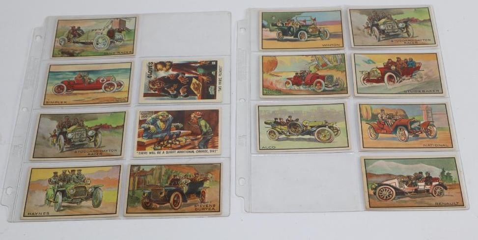 Group of 14 Early Automobile Bowman & Bubbles Trading Cards: 3.5" x 2.5"