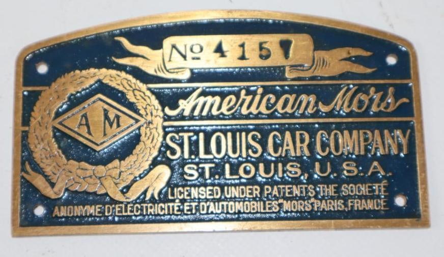 1907 Brass American Mors St Louis Car Co Serial Data Tag (1 of 2)