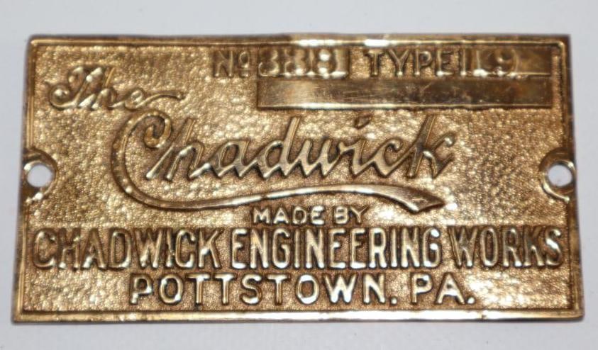1914 Brass The Chadwick Engineering Corp Serial Data Tag (1 of 2)