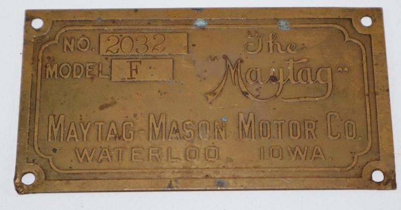 1911 Maytag Mason Motor Co Serial Data Tag (1 of 2)