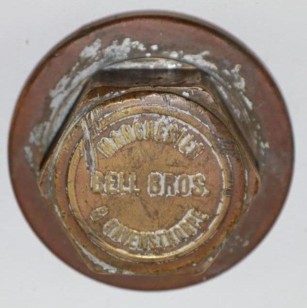 Manchester Bell Bros Truck Brass Automobile Threaded Hubcap: 2" diameter