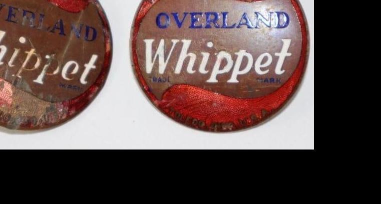 Group of 2 1926-1928 Willy's Overland Whippet Radiator Emblem Badges: cloisonne, 1.5" diameter