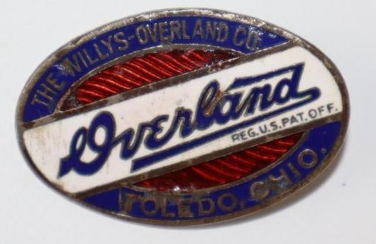 1919-1926 Willy's Overland Radiator Emblem Badge: cloisonne, 2" x 1.25"