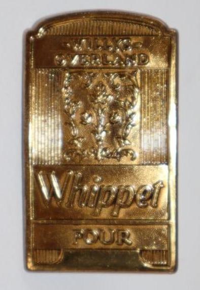 1929-1930 Willy's Overland Whippet 4 Radiator Emblem Badge: 2" x 1.25"