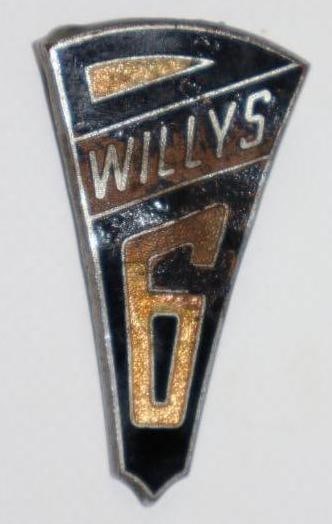 1931 Willy's 6 Radiator Emblem Badge: cloisonne, 2" x 1"