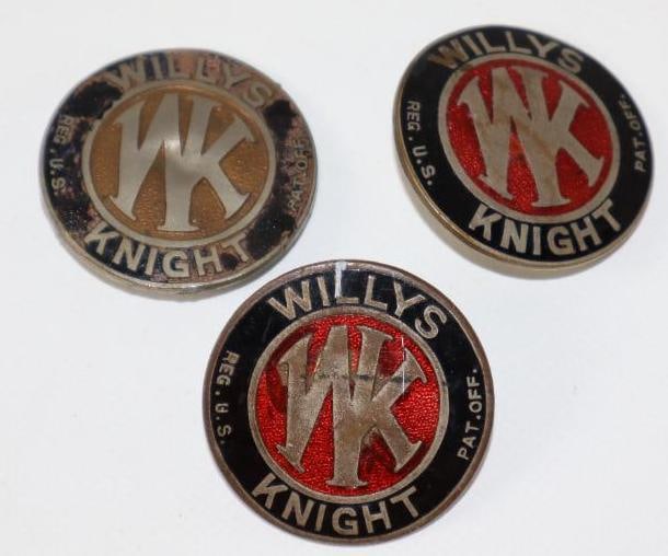 Group of 3 1917-1928 Willy's Knight Radiator Emblem Badges (1 of 2)