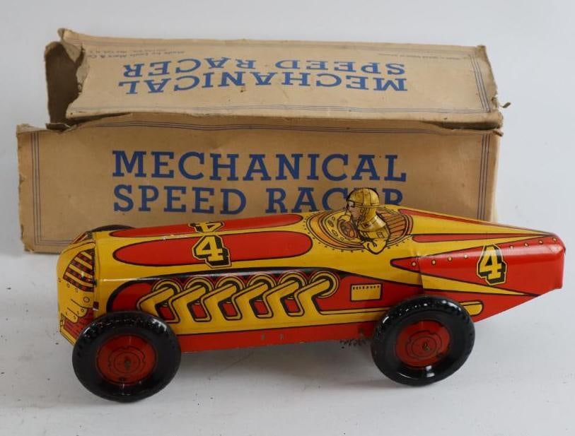 Louis Marx Mechanical Speed Racer Toy Tin Litho Car with Original Box (1 of 3)