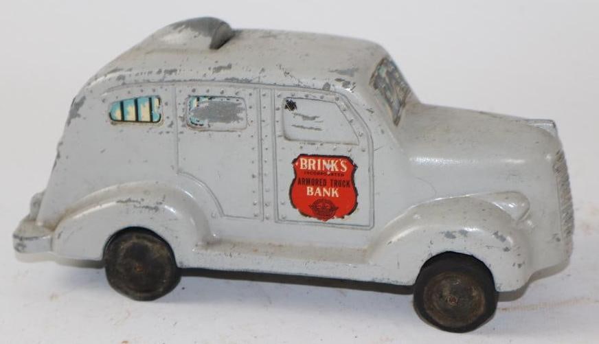 1930's Brinks Armored Toy Truck Bank Cast Aluminum: 8.5" x 2.5" x 4"