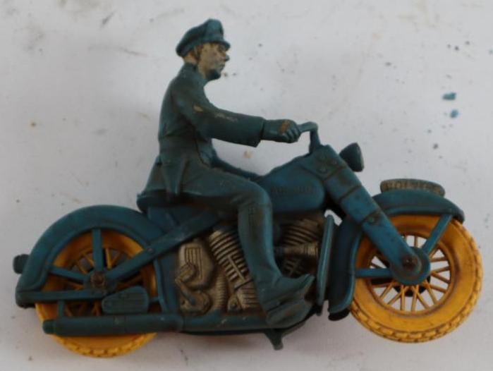 Auburn Rubber Toy Police Motorcycle: 6" x 1.5" x 5"
