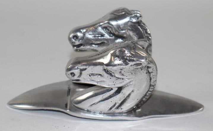 1950's Citroen Dual Horse Head Radiator Mascot Hood Ornament: 2" x 5" x 2.5"