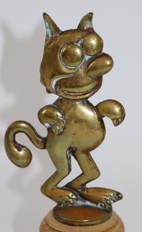 Brass Felix The Cat Radiator Mascot Hood Ornament: 5.5" x 3" x 1.5"