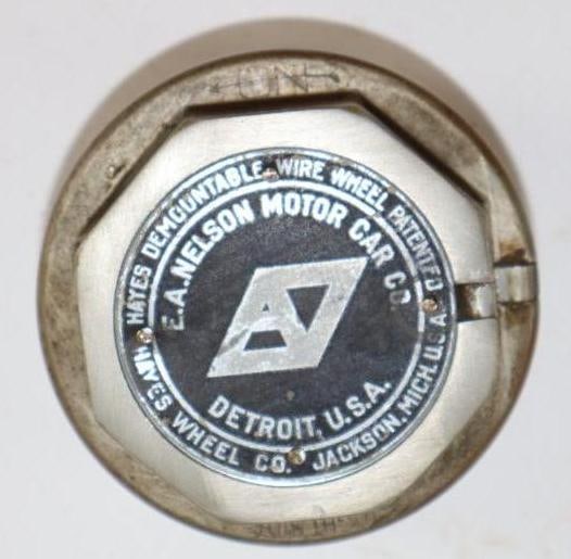 E.A. Nelson Motor Car Co Automobile Threaded Hubcap: 3" diameter