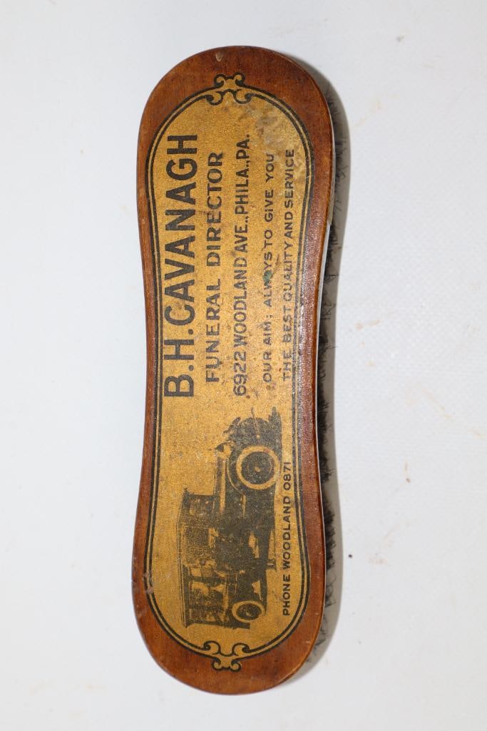 B.H. Cavanagh Funeral Advertising Brush w/ Early Car Graphics (1 of 2)
