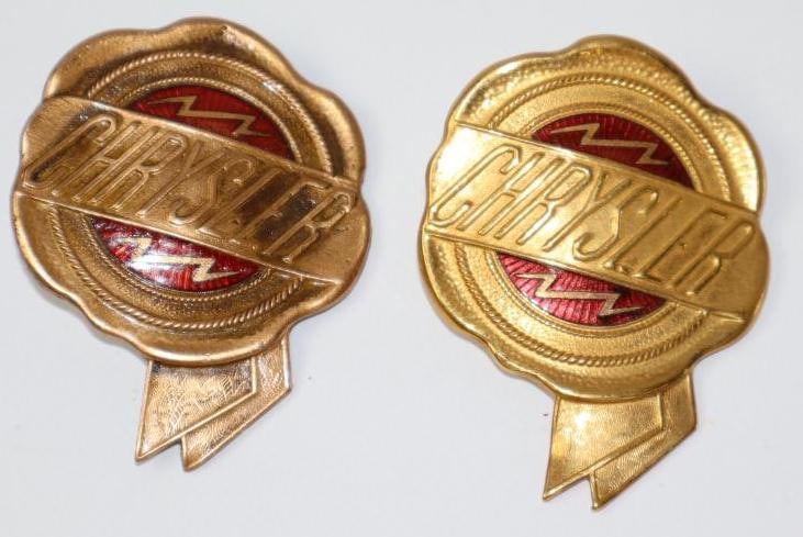 1926-1927 Chrysler Motor Car Co Radiator Emblem Badge: cloisonne, 2" x 2.5"