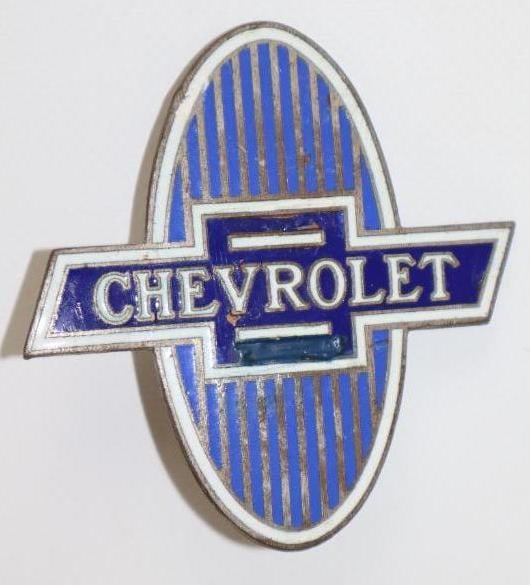1929-1932 Chevrolet Motor Car Co Radiator Emblem Badge: cloisonne, has touch ups, 3" x 3"