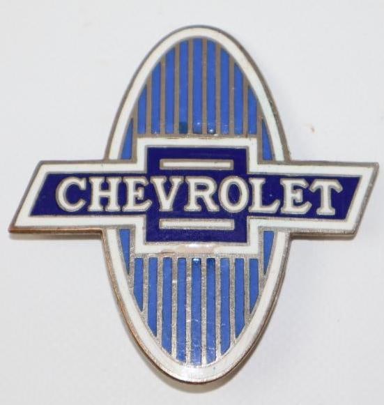 1929-1932 Chevrolet Motor Car Co Radiator Emblem Badge: cloisonne, 3" x 3"