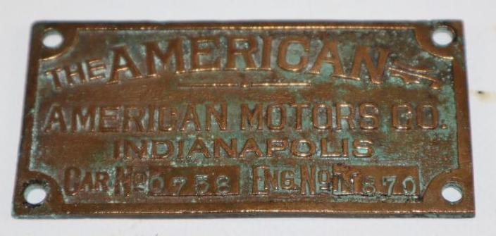 1914 Brass The American Motor Car Co Serial Data Tag (1 of 2)