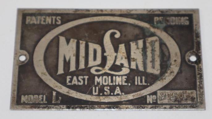 1918-1919 Midland Model L Serial Data Tag (1 of 2)