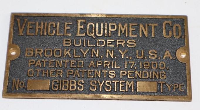 Early Brass Vehicle Equipment Co Builder Gibbs System Serial Data Tag (1 of 2)