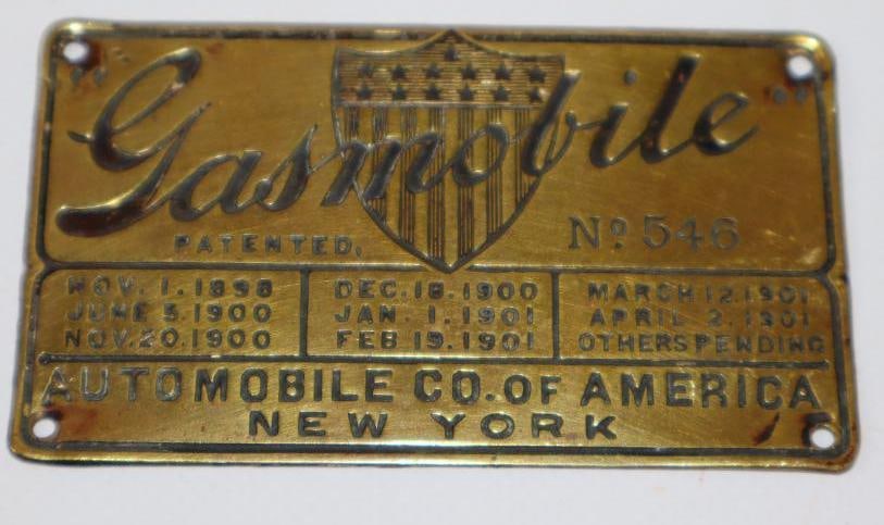 1908 Brass Gasmobile Co of America Serial Data Tag (1 of 2)