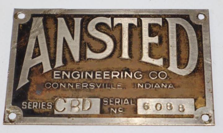1921-1926 Ansted Engineering Co Serial Data Tag (1 of 2)