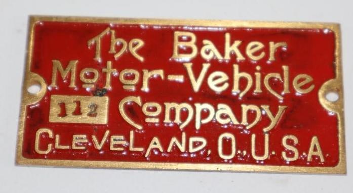 1903 Brass The Baker Motor-Vehicle Co Serial Data Tag (1 of 2)