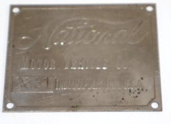 1906 National Motor Vehicle Co Serial Data Tag (1 of 2)