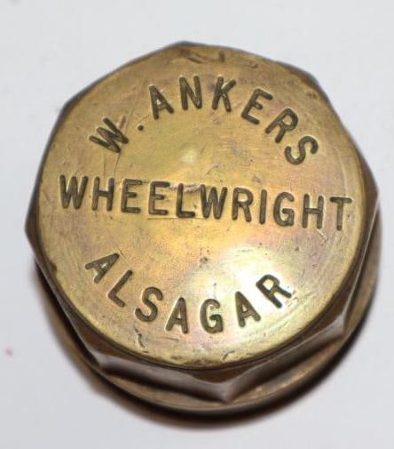 W. Ankers Wheelwright Brass Automobile Threaded Hubcap: 2" diameter
