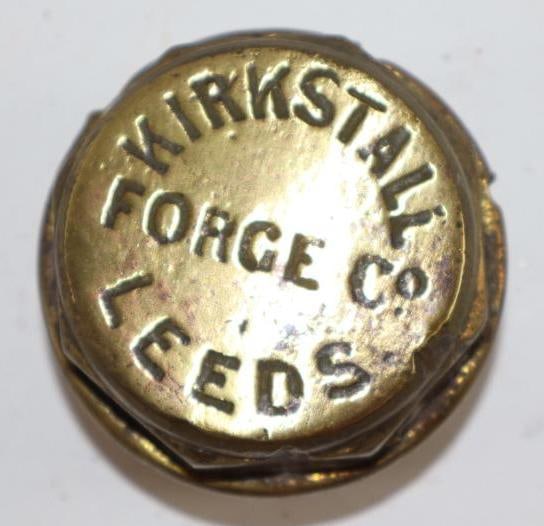 Kirkstall Leeds Force Co Brass Automobile Threaded Hubcap: 2.5" diameter