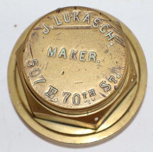 J. Lukasch Maker Brass Automobile Threaded Hubcap: 2" diameter