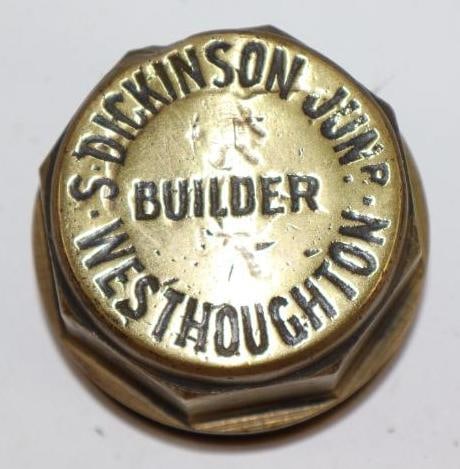 S. Dickinson Builder Brass Automobile Threaded Hubcap: 2.25" diameter