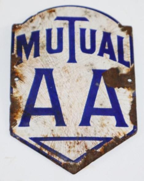 Mutual AA Porcelain Radiator Emblem Badge: 3" x 4.5"