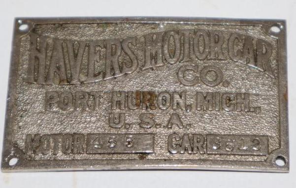 1911-1914 Havers Motor Car Co Serial Data Tag (1 of 2)