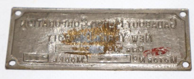 1914-1916 Brass Gadabout Motor Corp Serial Data Tag (1 of 2)