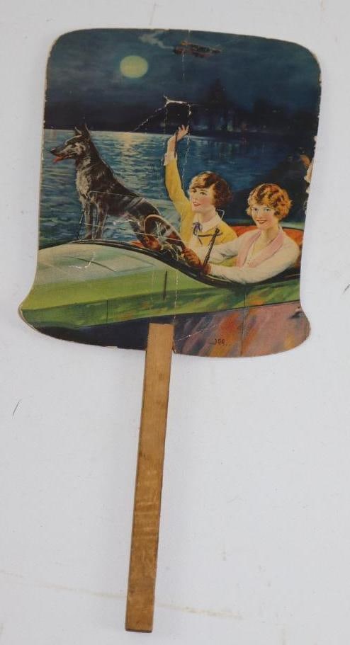 Red Bank Dairy Advertising Fan w/ 2 Ladies Driving Convertible (1 of 2)