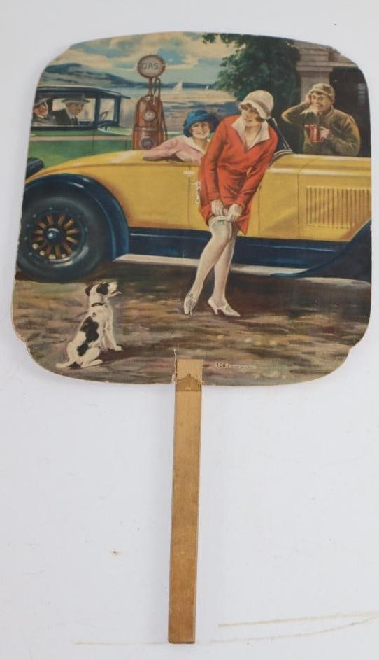 Viens Super Station Goodyear Exide Advertising Fan w/ 3 Ladies in a Roadster (1 of 2)